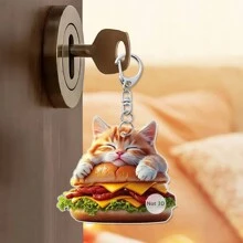 1 Piece, Cute Cat Burger Pendant, 2D Flat Acrylic Decorative Pendant, Ideal Gift For Keychain Accessories, Packaging Decorations, Anniversaries, And Valentine's Day.