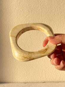 1pc Beige Tie Dye Asymmetrical Retro Thick Resin Bangle Bracelet, Unique Asymmetric Minimalist Design For Women To Layer - Multicolor - View 14