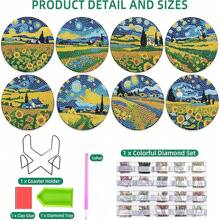 8pcs/Set DIY Diamond Painting Coasters, Sunflower Pattern Drink Coasters With Holder, Non-Slip, Handmade Gift, Mosaic Craft