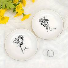 1 Stück Personalisierte Geburtsblume Schmuckschale, Benutzerdefinierte Geburtsblume Schmuckablage, Keramik Schmuckschale, Schmuck, Schale für Frauen, Brautjungferngeschenke, Geburtstagsgeschenke für Frauen, Weihnachtsgeschenke für Frauen