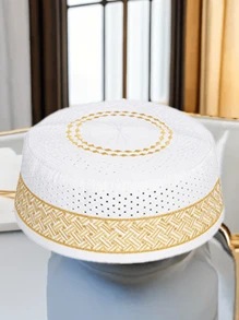 1 pezzo Cappellino da uomo premium - in poliestere traspirante, lavabile in lavatrice, con banda decorativa bianca a zigzag, per il Ramadan