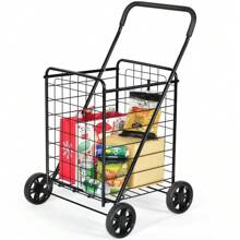 Portable Folding Shopping Cart Utility Trolley For Grocery, Laundry, And Travel - Black Outdoor Decor