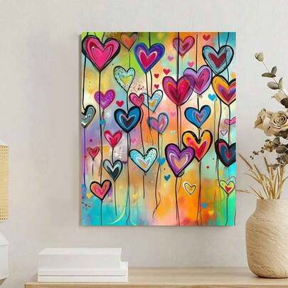DIY Paint By Number Kit On Canvas, Easy To Paint Loving Heart Home Wall Decor Gift