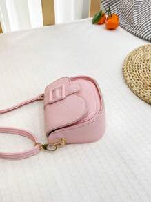1 pieza Bolso bandolero de mini PU de color liso de moda para niñas, personalizado con tapa abatible, adecuado para uso diario - Rosa - Ver 2