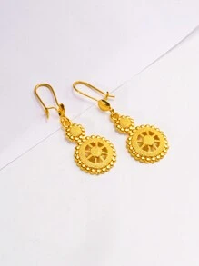 24K Gold Plated Vintage Moon & Sun Design Earrings, Bohemian Style Women's Earrings, Party Gift, Suitable For Eid