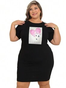 Women's OVERSIZED T-SHIRT DRESS With PLUS SIZE Prints In Viscolycra - 白色 - 查看 2