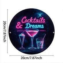 复古鸡尾酒梦幻 2D 金属墙面装饰 - 高清印刷，易悬挂金属标牌，适用于家庭、酒吧、咖啡厅和户外装饰，是房间装饰、家居装饰、房间装饰、墙面装饰的理想选择 - 彩色 - 查看 2