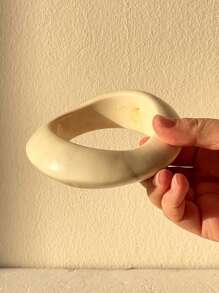 1pc Beige Tie Dye Asymmetrical Retro Thick Resin Bangle Bracelet, Unique Asymmetric Minimalist Design For Women To Layer - Multicolor - View 17