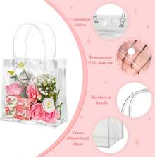 25 Pack 8"X3.1"X8" Clear Gift Bags, Square Transparent Gift Bags With Handles, Waterproof PVC Shopping Bags For Perfume, Bakery, Presents, Birthday Party Favor - Clear - View 3
