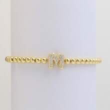 Pulseira com Contas Iniciais de 4mm A-Z, Revestida a Ouro 18K com Micro Pavê de CZ, Formato de Balão Bolha, Cordão Elástico, Joia Simples para Presente Feminino