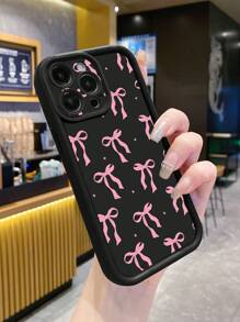 1个时尚蝴蝶结图案全包防摔手机壳，简约设计，兼容苹果/OPPO/vivo/红米系列，防水防震防刮，国际版，非国内版 - 黑色 - 查看 2