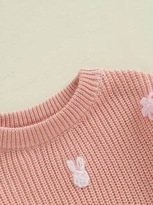 Suéter de Pascua de punto para niñas, manga larga, cuello redondo, con bordado de zanahoria y conejo, prenda de punto - Rosa - Ver 8