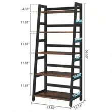 5-Tier Bookshelf Industrial Bookcase, 5 Shelf Ladder Shelf Book Storage Shelf Organizer For Living Room, Home Office
