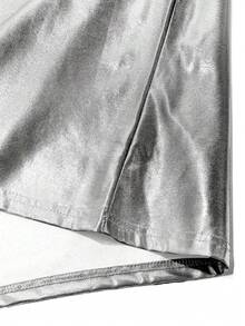 Women's Fashion Solid Color Metallic Feeling Short Sleeve T-Shirt - Silver - View 3