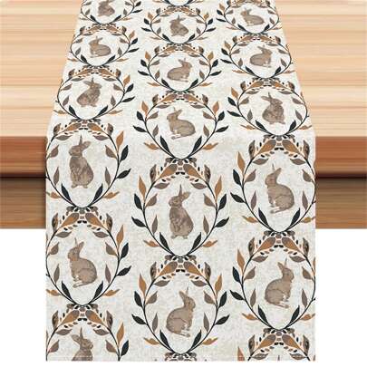 Easter Table Runner Farmhouse Bunny Wreath Garland Table Runner Decoration For Home