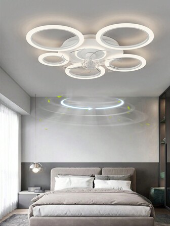 Ventilador de techo con luz de acrílico blanco/negro y Body de hierro para dormitorio, sala de estar, estudio, comedor y oficina, decoración interior, con control remoto regulador y seis velocidades de viento ajustables (220V)
