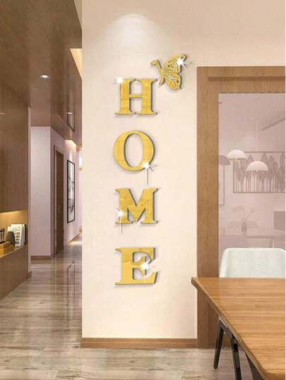 5pcs Home Slogan Acrylic 3d Mirror Wall Stickers For Entrance Door Decoration Hallway And Drawing Room Decor