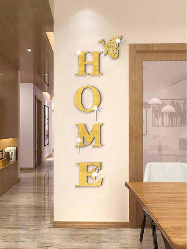 5pcs Home Slogan Acrylic 3d Mirror Wall Stickers For Entrance Door Decoration Hallway And Drawing Room Decor
