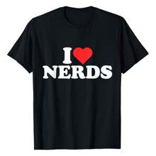Nerds - I Heart Nerds - I Love Nerds T-Shirt Women Unisex Men S Cotton Short Sleeve T-Shirt, Perfect For Summer Adventures, 100% Soft Fabric, Ideal For Sports, Work, And Relaxation  - 黑色 - 查看 1