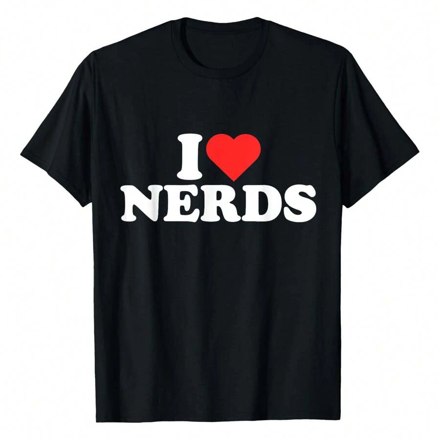Nerds - I Heart Nerds - I Love Nerds T-Shirt Women Unisex Men S Cotton Short Sleeve T-Shirt, Perfect For Summer Adventures, 100% Soft Fabric, Ideal For Sports, Work, And Relaxation  - 黑色 - 查看 1