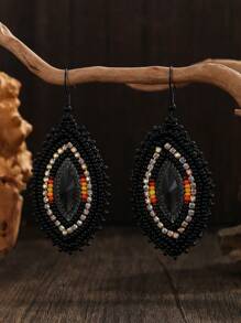 1 Pair Bohemian Style Beaded Ear Rings With Glass Beads & Rhinestones, Handmade Vintage Fashion Earrings, Versatile For Daily Wear & Gifting - Handmade Beads - View 5