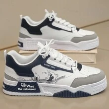 1双男士休闲防水系带字母印花PU低帮户外运动滑板鞋 - 藍色 - 查看 2