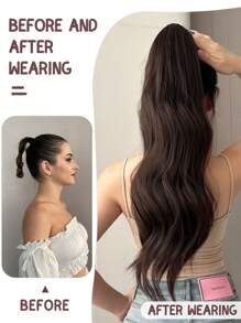 Extensiones de cabello sintético resistente al calor con clip, ondulado marrón y dorado, de 22 a 24 pulgadas de largo, para hacer una cola de caballo larga y rizada para mujeres - Marrón - Ver 8