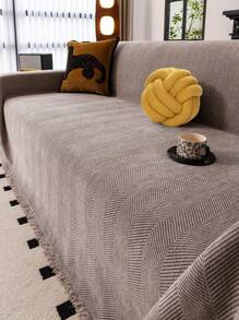 1 pièce Housse de canapé à chevrons rétro, en tissu de chenille en polyester résistant aux animaux de compagnie, lavable en machine, convient aux fauteuils et canapés d'angle, housse de canapé multifonctionnelle, adaptée à la décoration du salon et de la chambre à coucher - Marron - Voir 8