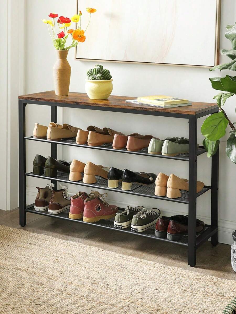 VASAGLE Shoe Rack, Shoe Rack, Shoe Organizer, Storage, 100 X 30 X 72 Cm, For Entryway, Living Room, Bedroom, Simple Structure, Industrial Style, Rustic Brown And Black - 棕色 - 查看 1