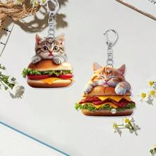 1 Piece, Cute Cat Burger Pendant, 2D Flat Acrylic Decorative Pendant, Ideal Gift For Keychain Accessories, Packaging Decorations, Anniversaries, And Valentine's Day.