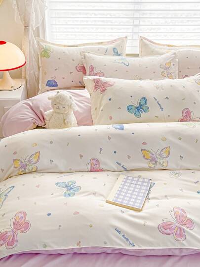 4pcs/Set (1pc Duvet Cover + 1pc Bed Sheet + 2pcs Pillowcases) Soft Brushed Bedding Set, Suitable For Dormitory Bunk Beds, All Seasons, Children, Infants, Toddlers, Students