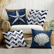 4 vỏ gối nhung ngắn in họa tiết phong cách bờ biển một mặt, kích thước 17,7*17,7in, vỏ gối thời trang, thích hợp cho phòng khách, ghế sofa, phòng ngủ, không bao gồm lõi gối - Loại A - Xem 6