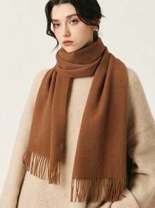 1条女士小号纯色流苏30*180厘米仿羊毛保暖围巾，简约优雅时尚双向披肩围巾，适合秋冬季日常、约会、晚宴、生日等场合。 - 黑色 - 查看 8