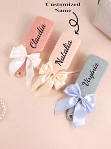 1pc Customizable Name Square Air Cushion Hair Brush With Scalp Massage - ABS Plastic, Suitable For All Hair Types, Comes With Bow Ribbon - Perfect Gift For Women And Men, Hair Brush Gifts Birthday Graduation - Multicolor - View 6