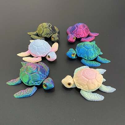 3D 打印多色渐变激光乌龟，具有逼真的眼睛（随机眼睛颜色）、可移动的四肢和随机的马卡龙颜色，是送给朋友和家人的完美办公桌装饰和礼物