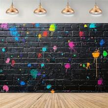 1pc Polyester Graffiti Brick Wall Backdrop Banner, Splashing Paint Design, Multipurpose Decoration For And General Celebration Events, No Electricity Needed - Versatile Photo Prop, Suitable For Room And Party Decor