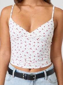 Women's Cropped Cami Tops Spaghetti Strap Sleeveless Open Back V Neck Solid Color Slim Fit Tank Tops Fashion T-Shirt