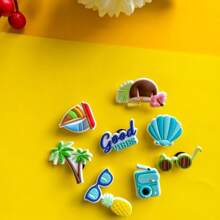 9pcs Summer Beach Surfing Sandal Decorative Charms, PVC Soft Shoe Clips Accessories
