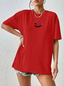 Camiseta Estampada Monstro Sorriso Treino Academia Oversized Smile Streetwear Premium - Vermelho - Visão 1