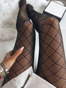 1 Pair Women Fashion Jacquard Tights, Sexy Hollow Out Sheer Pantyhose, Slim Fit Stockings