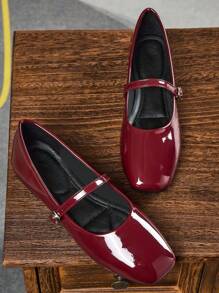 女士时尚方头低帮黑色鞋，百搭办公休闲户外平底鞋，高端美观，玛丽珍芭蕾平底鞋，适合派对和婚礼，红色