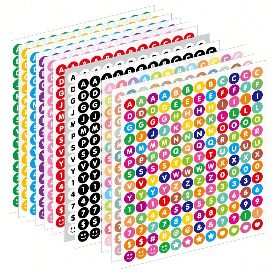 12 hojas de pegatinas coloridas con letras y números, pegatinas con letras y números para decorar, manualidades DIY, suministros para diarios de balas, scrapbooking, envoltorios de regalos (10 colores temáticos)