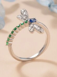 Stylever 1pc Delicate Dragonfly Ring With Colored Zirconia Ladies Jewelry For Women 925 Sterling Silver Ladies Fine Jewelry For Girls Daily Prom Party Decor