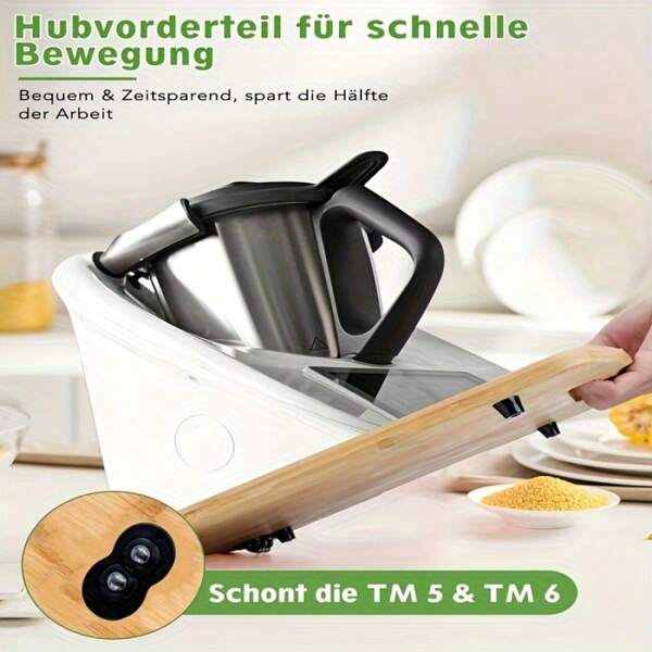 Bambus/Holz Schiebeplatte für TM6/TM5 Küchenmaschine - hochwertige Holz Schiebeplatte, perfektes Zubehör für schnelle Schiebebewegungen auf Küchenmaschinen