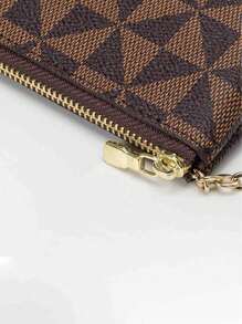 1 pieza Billetera unisex de estilo profesional con cierre de cremallera a cuadros, de gran capacidad y multifuncional, apta para hombres y mujeres, puede contener cosméticos, lápices labiales, tarjetas bancarias, monedas, billetes, llaves, para uso empresarial, casual, de viaje, citas, aniversario, uso diario, estuche portátil para llaves, estilo bohemio