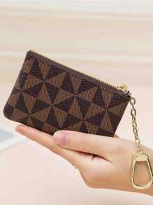 1 pieza Billetera unisex de estilo profesional con cierre de cremallera a cuadros, de gran capacidad y multifuncional, apta para hombres y mujeres, puede contener cosméticos, lápices labiales, tarjetas bancarias, monedas, billetes, llaves, para uso empresarial, casual, de viaje, citas, aniversario, uso diario, estuche portátil para llaves, estilo bohemio