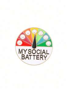 1pc Creative & Fashionable Mood-Changing Power Metal Brooch, Sliding Social Battery Pin Decor - Multicolor - View 5