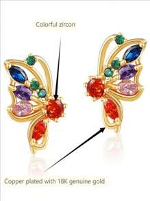 cheruik 2 件彩色锆石蝴蝶耳环，女士蝴蝶耳环耳钉，彩色蝴蝶耳环耳钉，彩色锆石蝴蝶耳环耳钉 - 蝴蝶型 - 查看 5