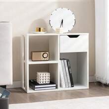 3 Cube Bookcase With Drawer, 2 Tier Bookshelf For Small Spaces, Modern Freestanding Display Rack With Open Shelves, Book Case, Wood Cube Storage Organizer Bedroom Living Room, Black