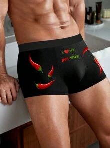 Bóxers tipo calzoncillo con estampado de chiles negros para hombres con el eslogan "Mi esposa picante", ropa interior elástica y cómoda de última